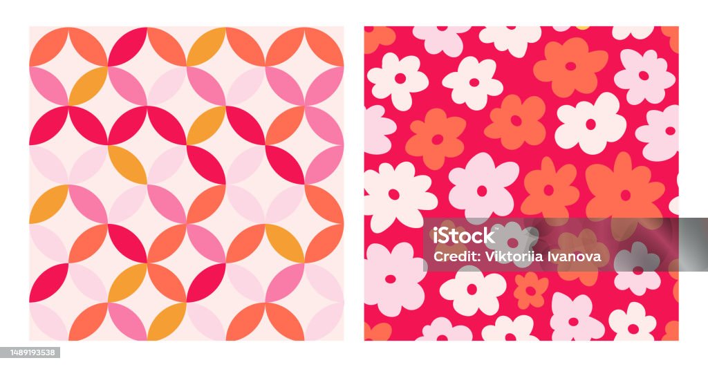 Asthetic Funky Pattern Groovy Retro Summer Pattern Set Floral Funky Retro Aesthetic Prints For ...