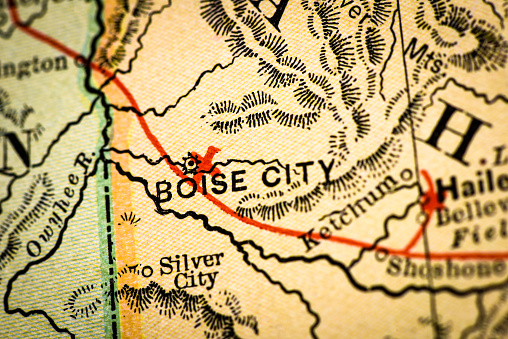 Antique atlas map macro closeup: Boise City, Idaho