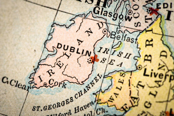 istock Antique atlas map macro closeup: Dublin, Ireland 1489196160