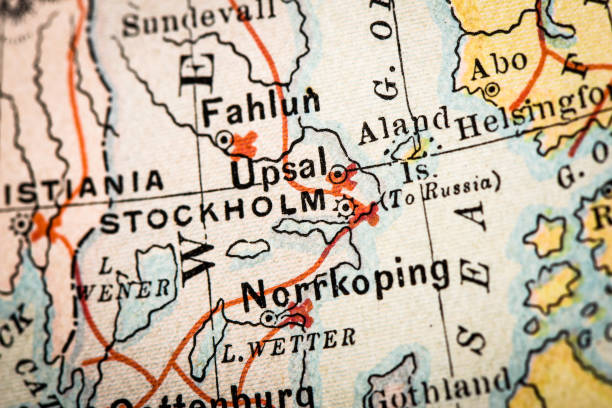 istock Antique atlas map macro closeup: Stockholm, Sweden 1489196290