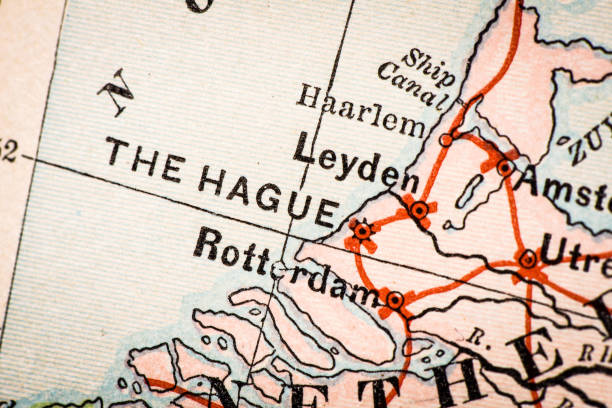 istock Antique atlas map macro closeup: The Hague, Netherlands 1489196997