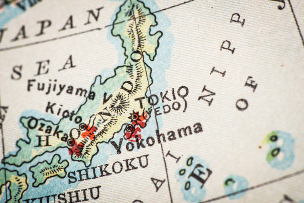 istock Antique atlas map macro closeup: Tokyo, Japan 1489197105