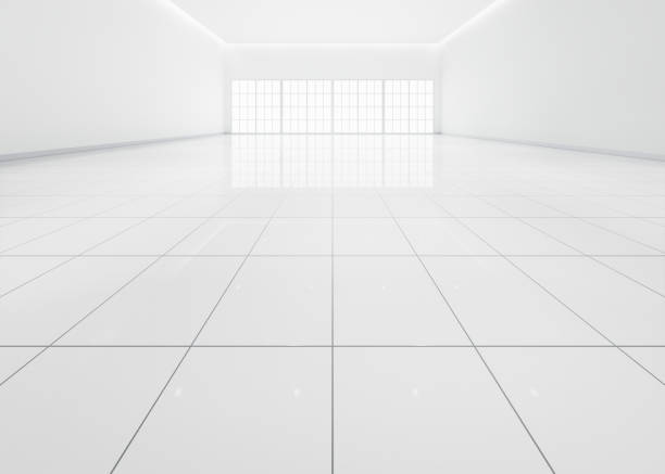 istock 3d rendering of white tile floor and empty room for background. 1489197954