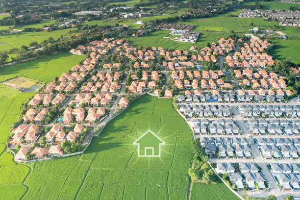 istock Green fields and dream house in aerial view. 1489198022