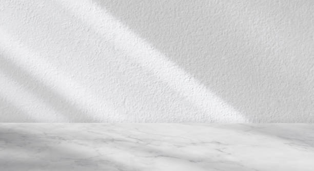 istock Studio background Concrete wall texture with Natural light shadow overlay on Marble Floor. Empty Room White Cement with sunbeam from window,Backdrop Display for Product Presentation,Promotion 1489200644
