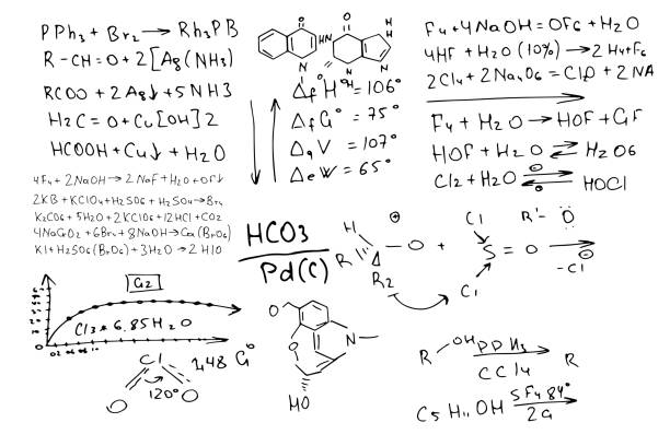 istock chemical formulas . the scientific educational background is hand-drawn on a white board. 1489200940