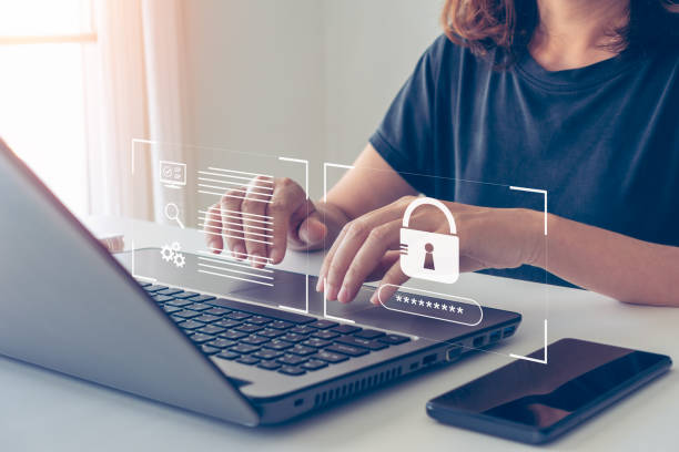 istock cyber security concept, the digital crime concept, and data protection from hackers. user typing login and password, data protection and secured internet access, cybersecurity. cyberspace security. 1489202701