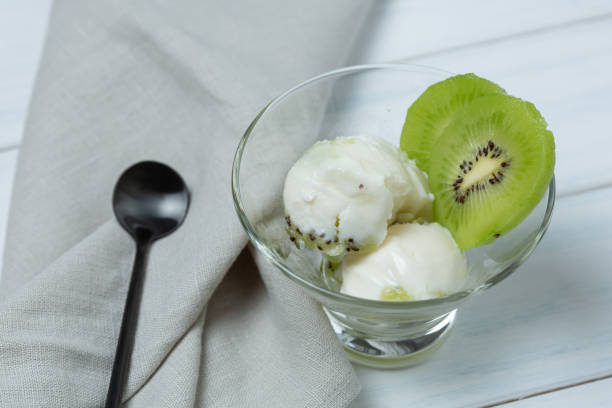 istock Natural kiwi ice cream in a glass bowl 1489206529