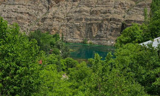 Erzurum, Turkey. Uzundere Seven lakes top view ( Turkish; Yedi Göller ). Small and beautiful turquoise lake. Türkiye travel.