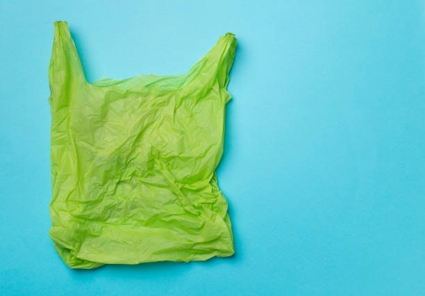 istock Disposable plastic bag on color background, top view 1489220734