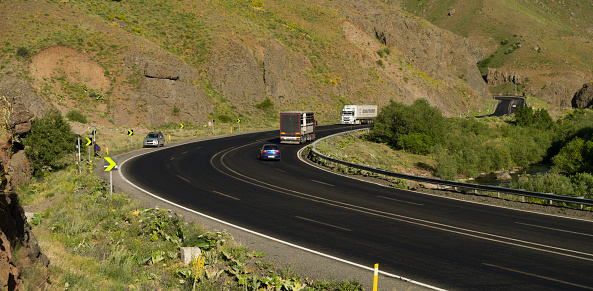 Erzurum, Turkey. 22 June 2021. Highway in the mountainous countryside of Erzurum. Turkish asphalt road.
