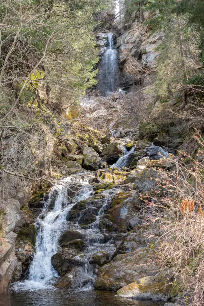 Knapf waterfall in the municipality of Ultimo in Ultental. Trentino Alto Adige Südtirol South Tyrol, Italy