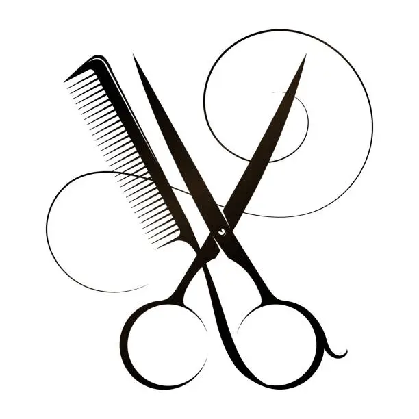Vector illustration of Design for beauty and hair salon. Stylist scissors and hairbrush