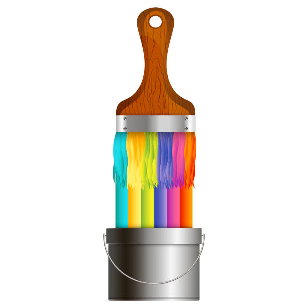 istock Paint brush colored paint and bucket, symbol for painting 1489226303