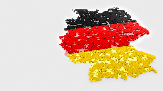 Germany Map and Flag Background consisting of small blocks with a futuristic design concept for country specific statistics with copy space. Perfect for country related topics.