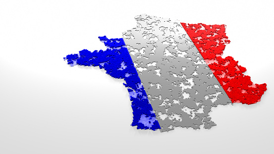 France Map and Flag Background consisting of small blocks with a futuristic design concept for country specific statistics with copy space. Perfect for country related topics.