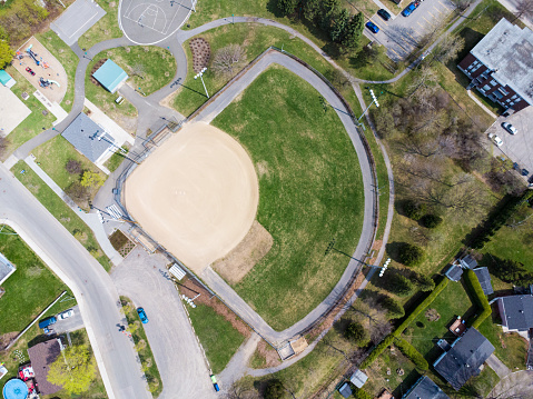 Aerial view of baseball field during summer day