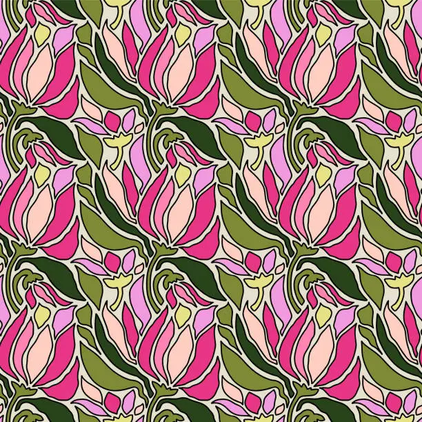 Vector illustration of Art Nouveau Style Floral Magnolia Rose Seamless Vector Pattern Illustration for Textile Wallpaper Wrapping Paper