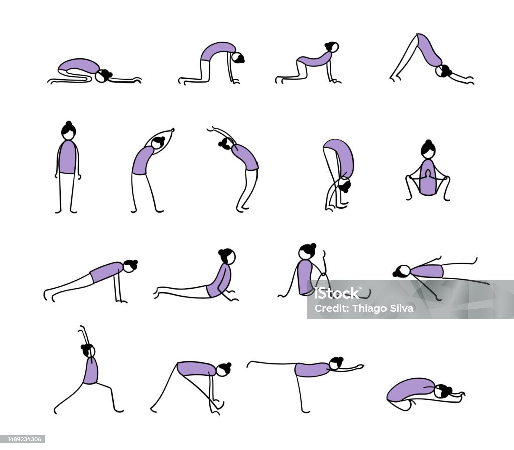 Yoga Simple Vector Sticker Yoga Poses And Flexibility Simple Design And Easy Edit Stock ...