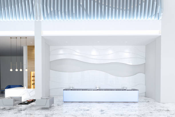 istock Modern Hotel Interior With Reception Desk And Waiting Lounge 1489240111