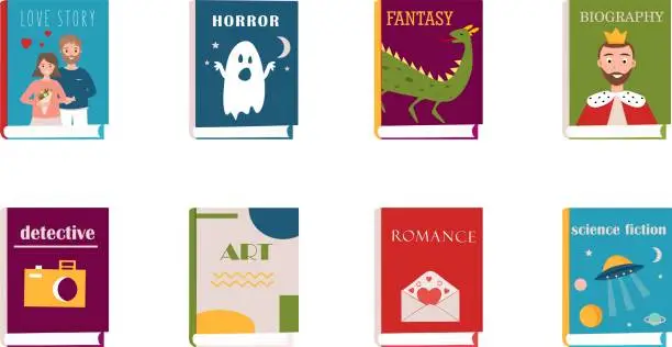 Vector illustration of genre of books front