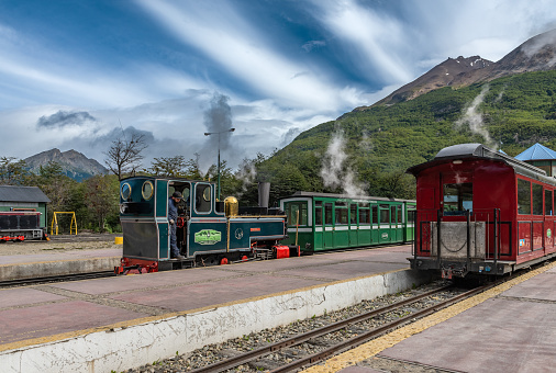 ushuaia, argentina-february 13, 2020: Train of the End of the World Station, Tierra del Fuego, Argentina
