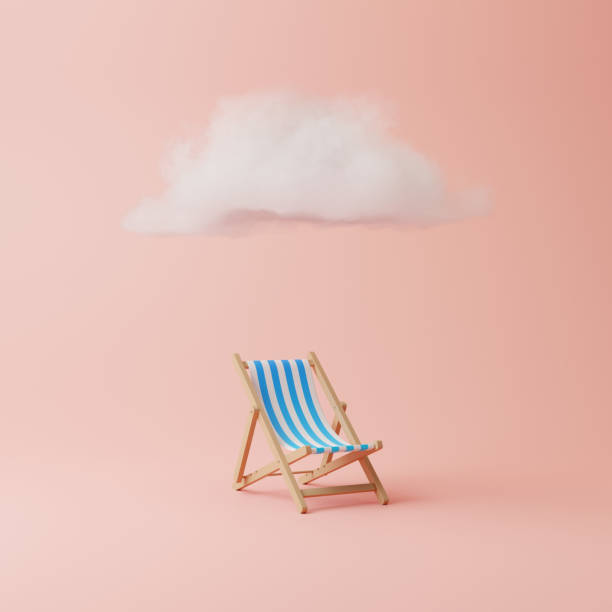 istock Beach chair under the cloud on a pastel pink background 1489244784