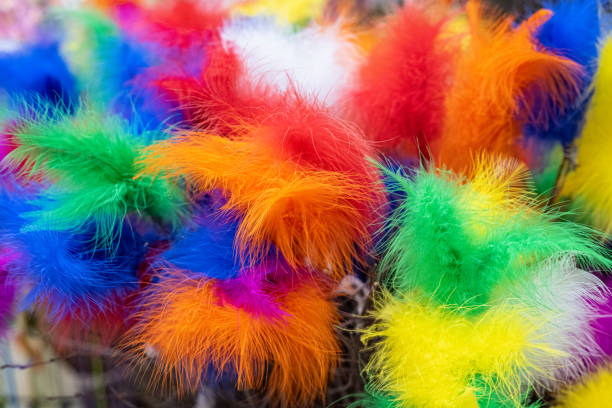 istock Blue red yellow green and orange feathers.. 1489244821