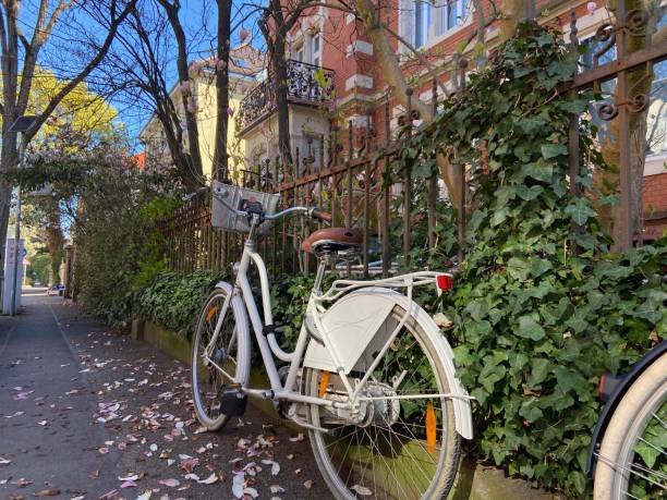 istock Bike parked on a sidewalk in Freiburg, Germany during the spring 1489245600