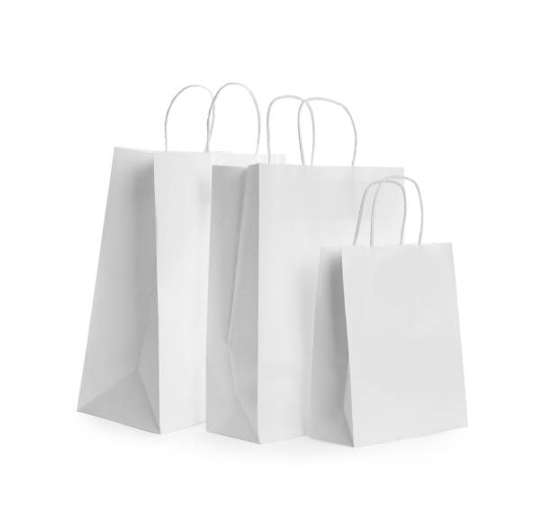 istock Blank paper bags on white background. Mockup for design 1489248772