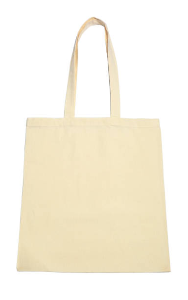 istock Blank beige textile bag on white background, top view. Mockup for design 1489248823