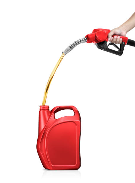 istock Male hand holding a gas nozzle refueling into a plastic fuel tank 1489257018
