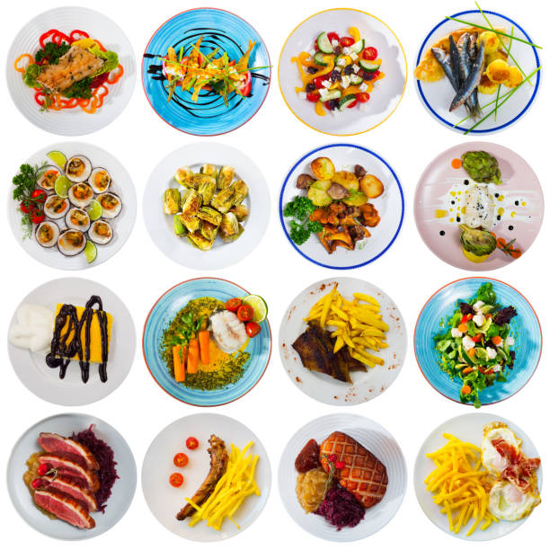 istock Collection of dishes on round plates 1489258700