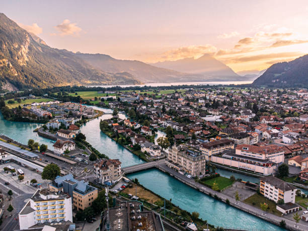 istock High Angle View, Looking East, at Brienzer Rothorn over the Aare River Flowing through Interlaken, Switzerland 1489260454