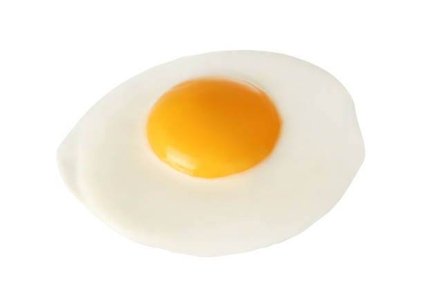 istock Tasty fried chicken egg isolated on white 1489261914
