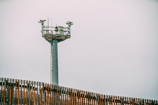 Tall Security Camera Tower Watching for Immigrants Crossing at the Tijuana - San Diego / Mexico - United States Border in Tijuana Mexico