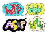 istock Set of Comic Text, Vector Comic Speach, Pop Art style.WTF, WTH, WOW and ASAP funny text bubbles 1489263506