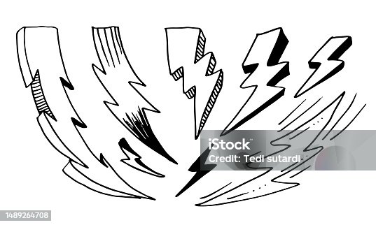 istock set of hand drawn vector doodle electric lightning bolt symbol sketch illustrations. thunder symbol doodle icon . 1489264708