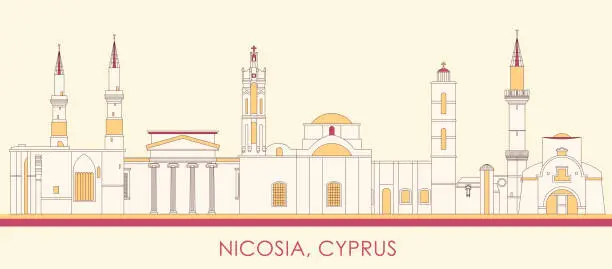 Vector illustration of Cartoon Skyline panorama of city of Nicosia, Cyprus