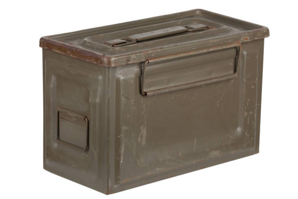 istock US army green metal .50 cal ammo box on white. 1489274943