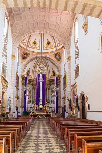 inside historic saint francis of assisi temple in morelia michoacan mexico