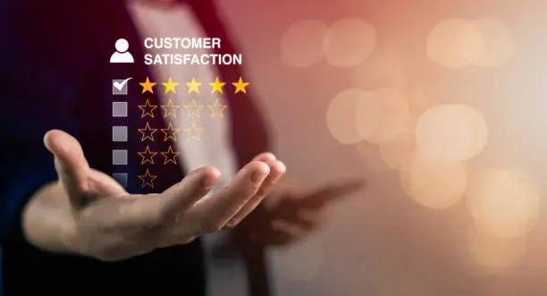 Photo of Man give 5 stars with survey check box and excellent experience rating review