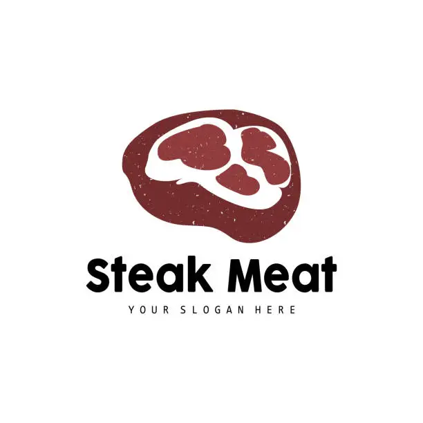 Vector illustration of Steak Logo, Vintage Retro Rustic BBQ Grill Theme Design Style, Barbeque Fresh Meat Vector, Icon Symbol Illustration