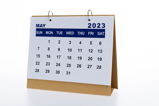 Close up of 2023 May calendar.
