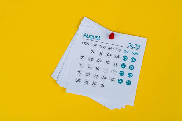 istock Close up of 2023 August calendar 1489323388