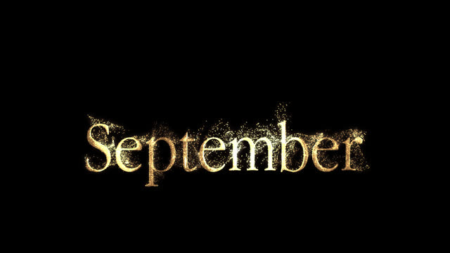 Name of the month September in golden letters with particles, alpha channel