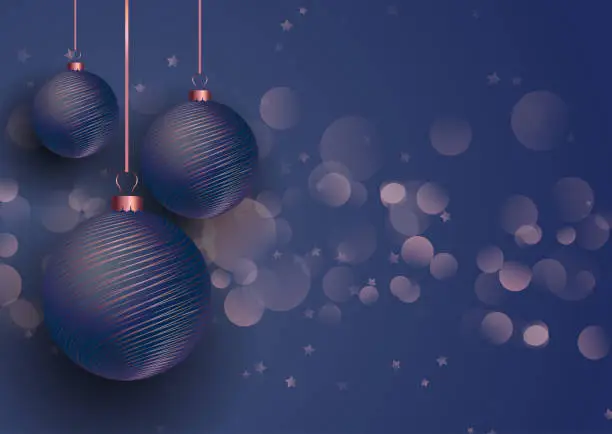 Vector illustration of Rose gold and blue Christmas baubles