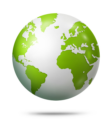 Green earth globe isolated on white background. 3D illustration