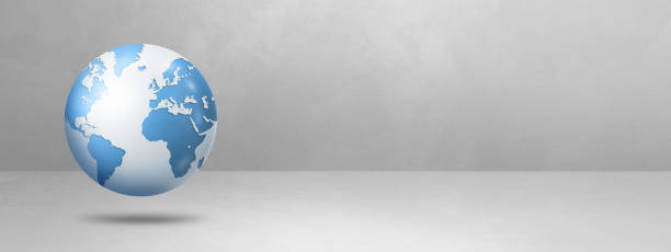 istock World globe, light blue earth map, isolated on white. Banner background 1489330642