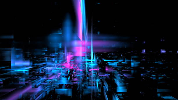 istock Abstract holographic iridescent neon wall in motion dark background. Gradient design element for banners, backgrounds, wallpapers and covers. 3d render 1489331714